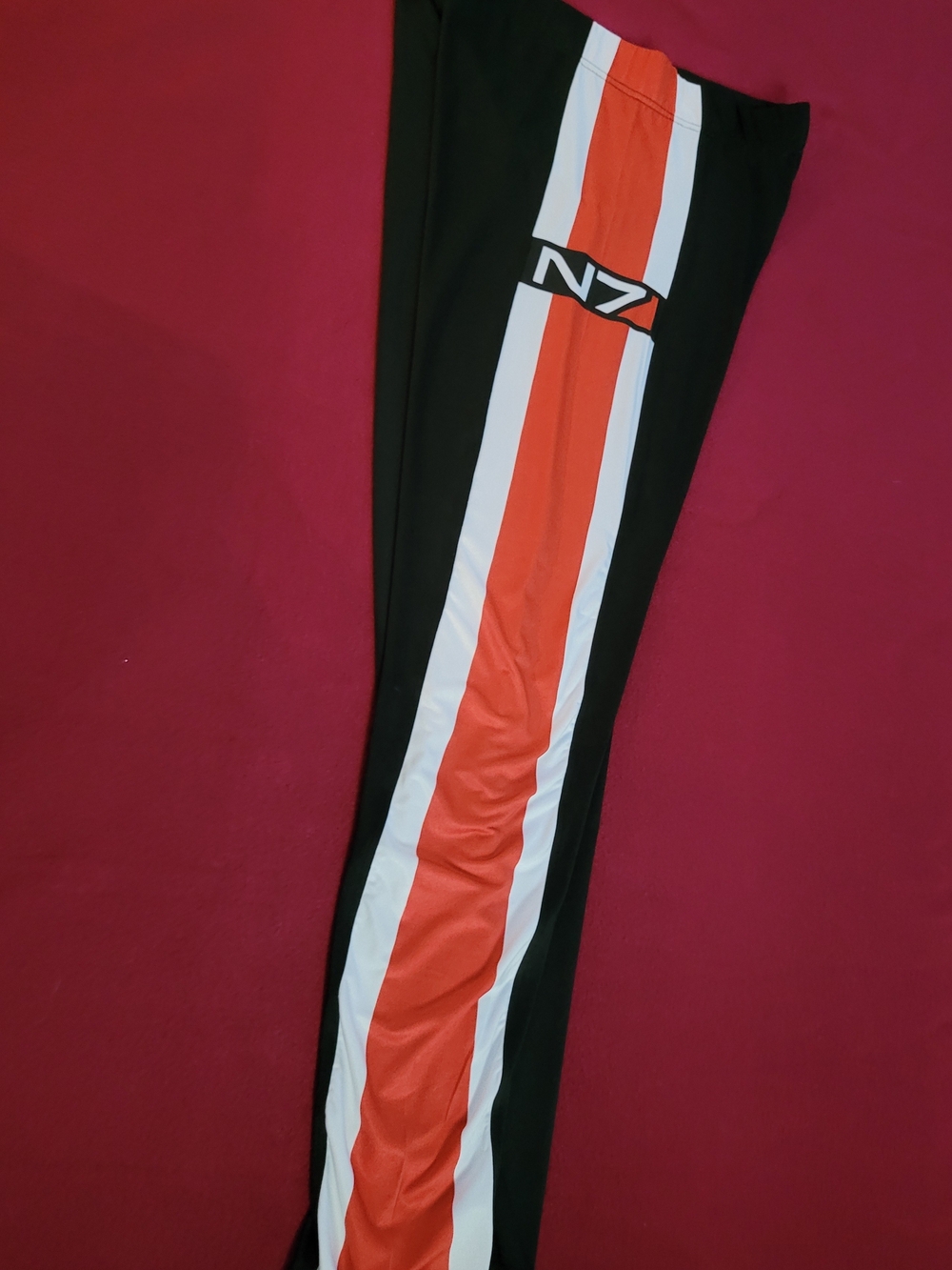 N7 Mass Effect Bioware Black Leggings with Red and White Stripe Womens L
